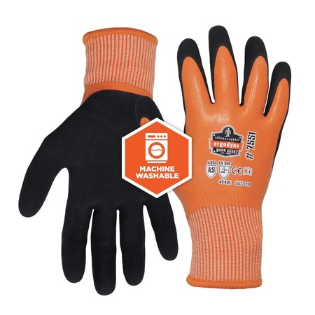 Proflex By Ergodyne Orange Coated Waterproof Winter Work Gloves, M, A5, PK144 7551-CASE